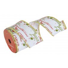 Χριστουγεννιάτικη Διακοσμητική Κορδέλα Λευκή, με Κόκκινες και Πράσινες Επιγραφές (10m)